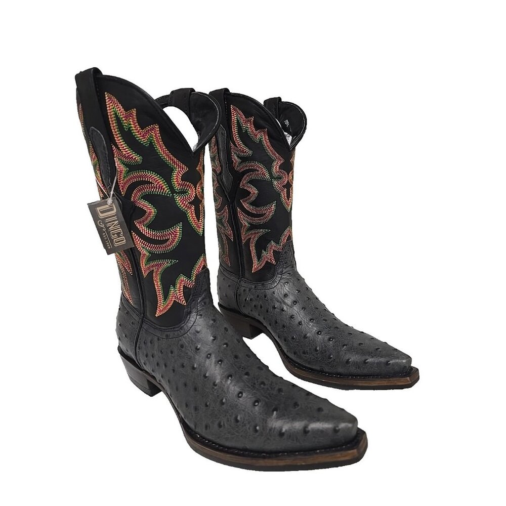Dingo Men's DI 115 Outlaw Embroidered Ostrich Print Western Boot Black 9D